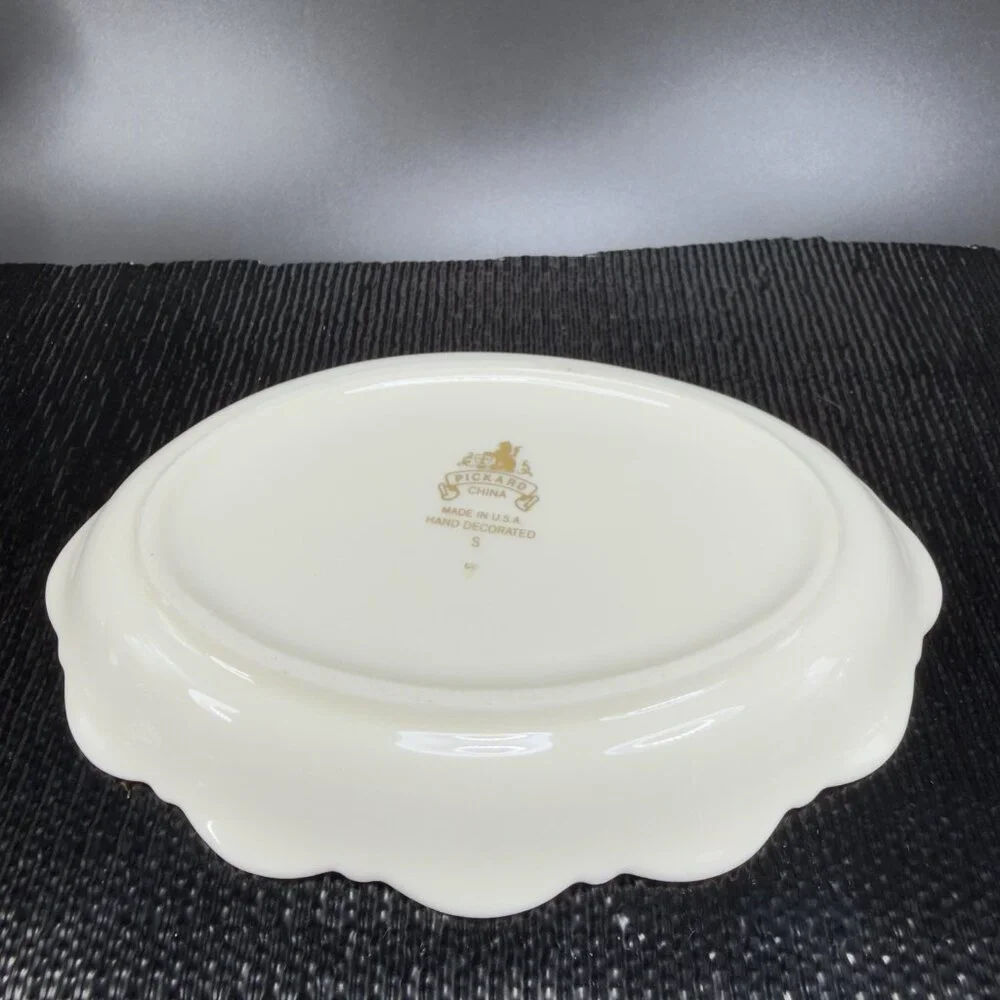 Vintage Pickard Fine China Porcelain Trinket Dish Tray USA Decorated Blue Flower